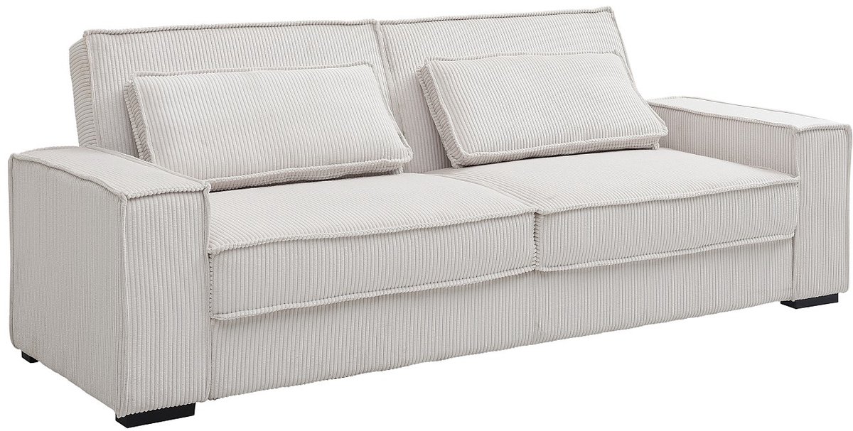 Vente-unique Driezitsslaapbank van beige ribfluweel FINORO