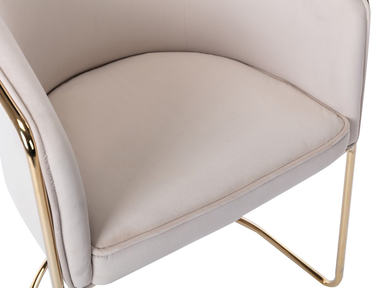 Vente-unique Set van 2 stoelen met armleuningen van fluweel en metaal - Crème en goudkleurig - JOSETHE