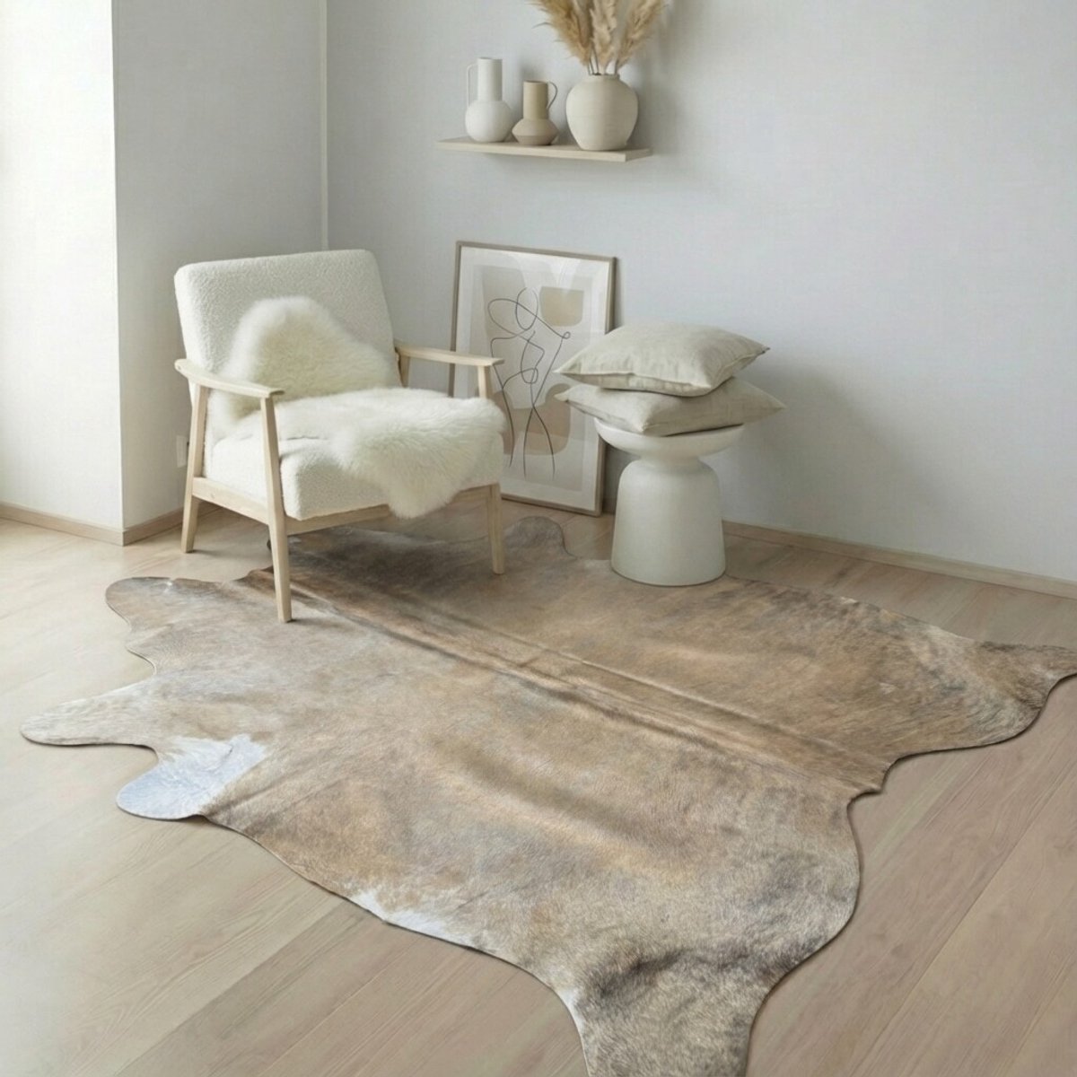 Koeienhuid Vloerkleed - Beige / Champagne / 0172 - 211 x 184 cm - Koeienkleed / Koeienvel / Dierenvel / Dierenhuid / Koehuid Tapijt