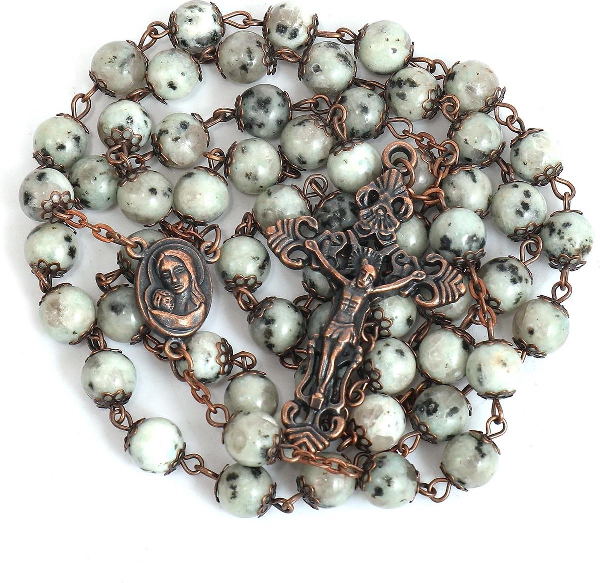 Cosensi - Rozenkrans Ketting van Vintage Natuurlijke Kralen met Heilige Aarde Medaille 8mm
