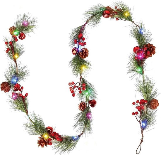 Garden Mile 6ft Frosted Kerst Garland - Winter Wonderland Indoor 25 Warm Witte LED's, Dennenappels & Bessen - Dikke Besneeuwde 180cm Slinger Decor voor Open Haard & Trappen