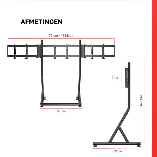 REBBLERS® Triple Monitor Standaard voor SIMR Series Racing Simulator Cockpits - Vrijstaand - Verstelbaar & Vergrendelbaar van Rebblers — afbeelding 4