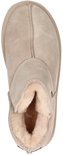 Bovenkant van een beige suède pantoffel met beige teddy voering.