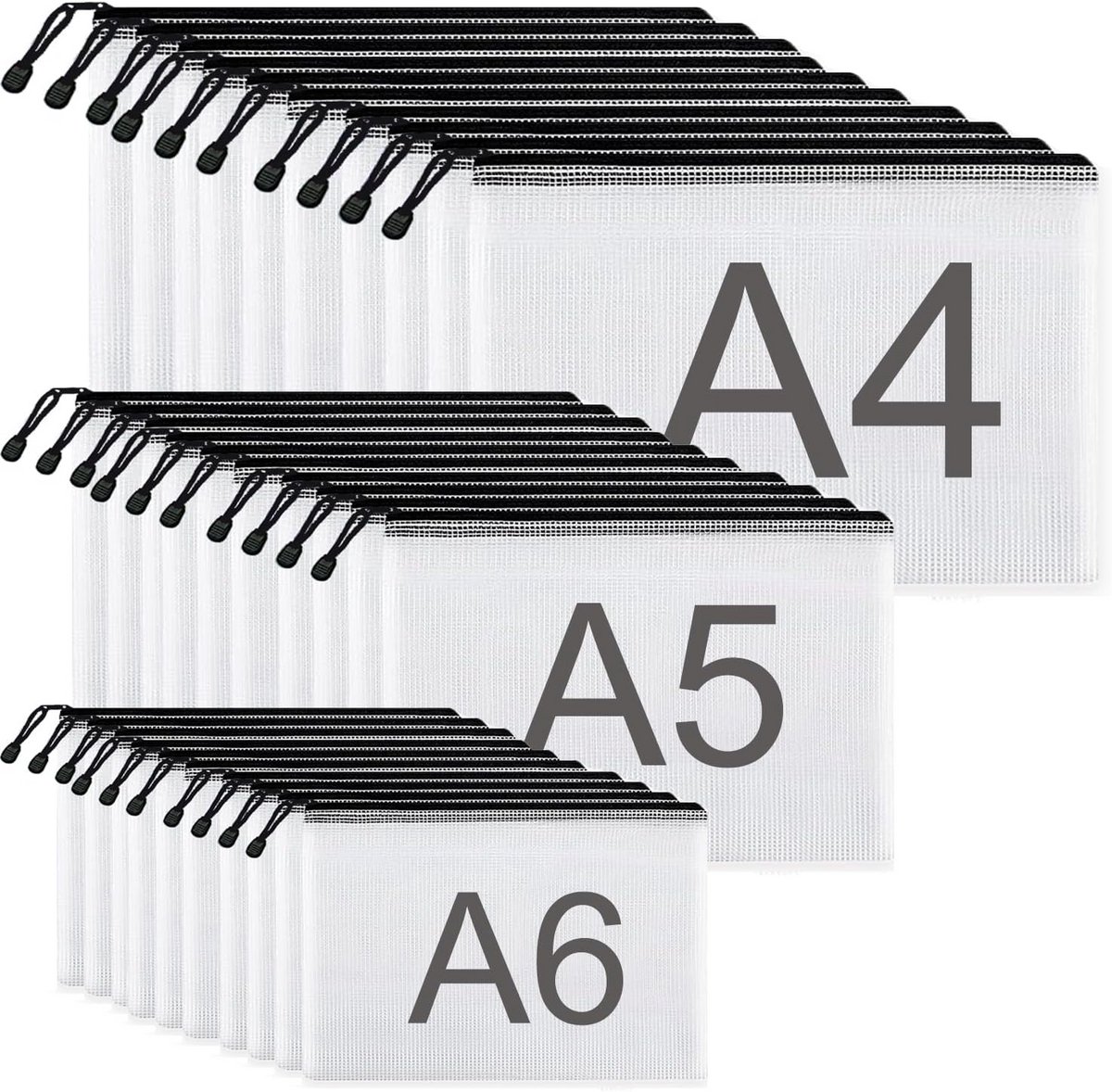 30x Documentenzakken met Ritssluiting - Set A4, A5, A6 PVC Voor Opslag en Organisatie