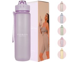 Cabau Bloom Waterfles / Drinkfles - 1 liter - Silky Lavender - Handige drinktuit & unieke maataanduiding - BPA- & Lekvrij - Drinkfles met rietje volwassenen - Drinkfles volwassenen - Drinkfles 1 liter - Verschillende drinkflessen - Cadeau voor haar