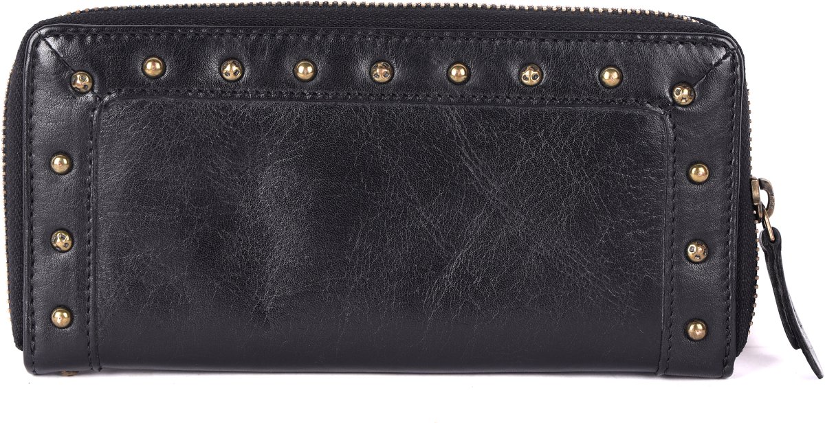 Vintage Echt Italiaans Leren Boho Portemonnee met Studs – Dames Portemonnee met Ritsvak voor Muntgeld & Creditcardhouder