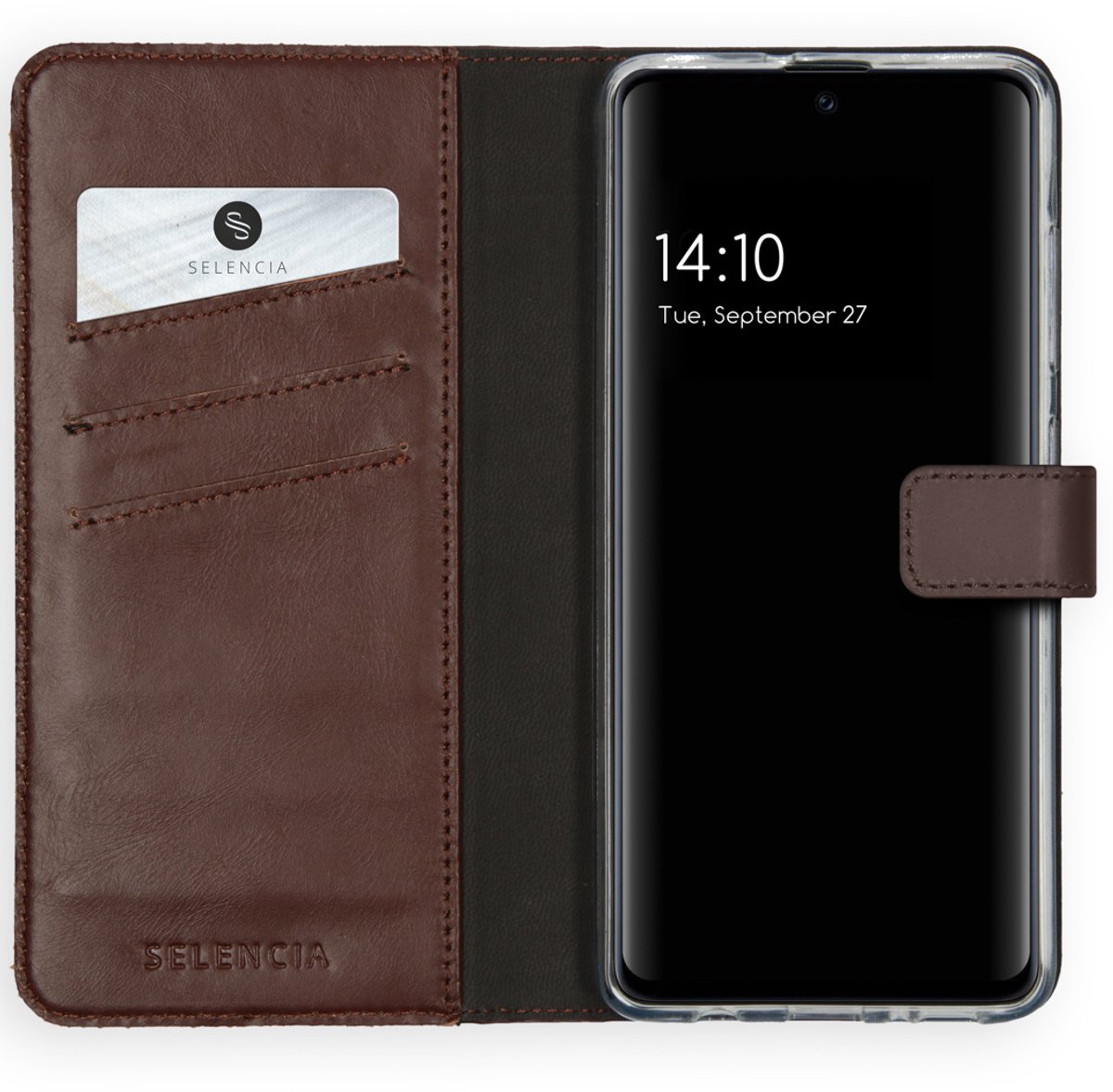 Selencia Hoesje - Geschikt voor Samsung Galaxy A51 - Echt Lederen Bookcase - Bruin