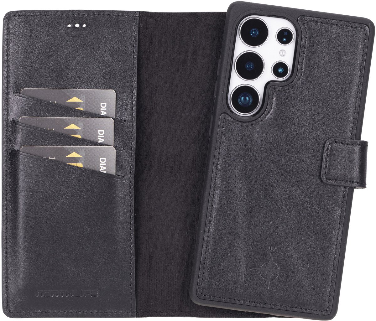 NorthLife Geschikt voor Samsung Galaxy S25 Ultra - Leren Afneembare 2-in-1 bookcase telefoonhoes - Zwart