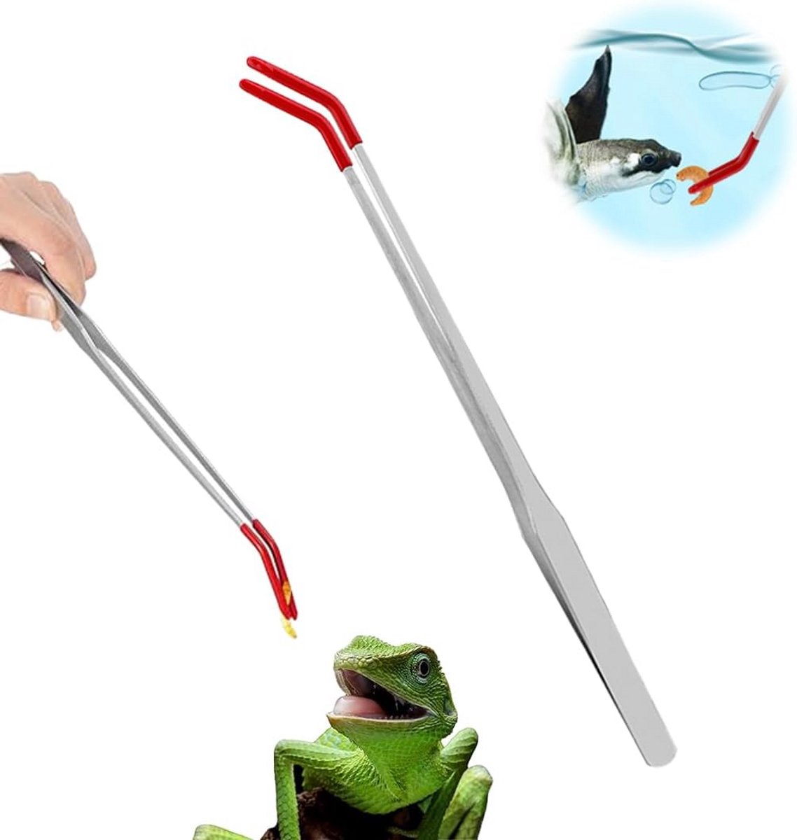 Professionele Reptielen Voedertang 27 cm Gebogen RVS Pincet met Rubberen Punt voor Dierverzorging en Aquariumplanten