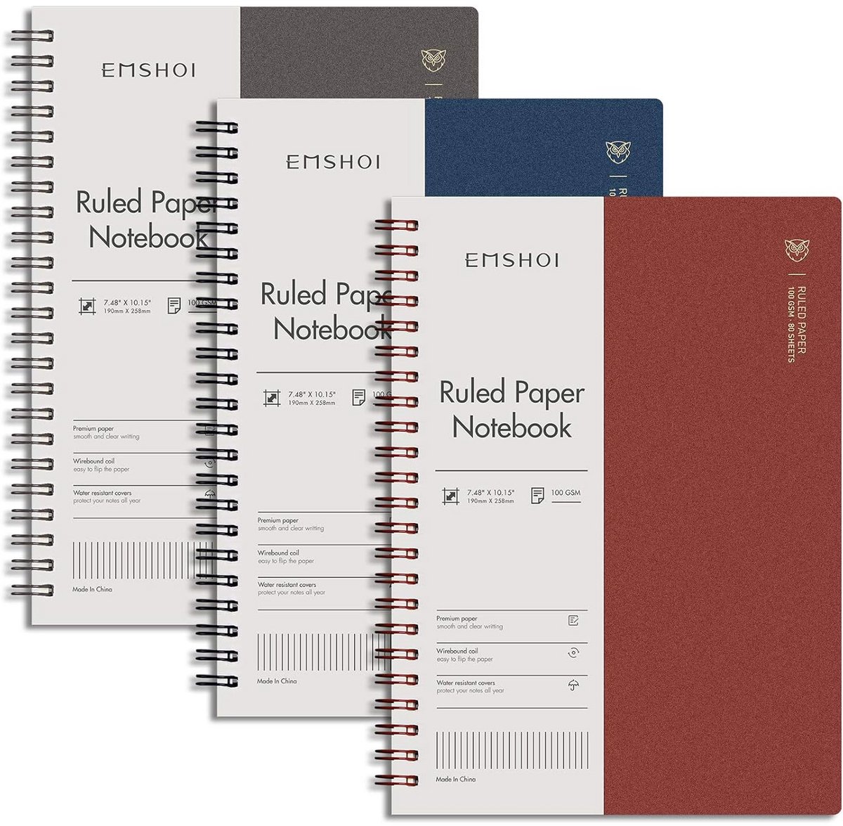 3x College Notitieboek Spiraal B5 Gestreep, 480 Pagina's, 100GSM Dik Papier met Plaknotities