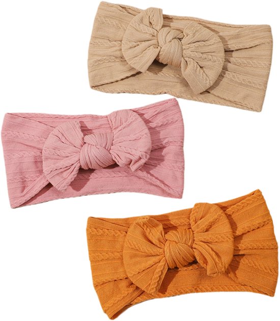 DiULi Haarbanden voor meisjes, 3 strikken voor meisjes, van elastisch nylon, voor pasgeborenen, zacht schattig hoofddeksel voor baby's (1-12-29