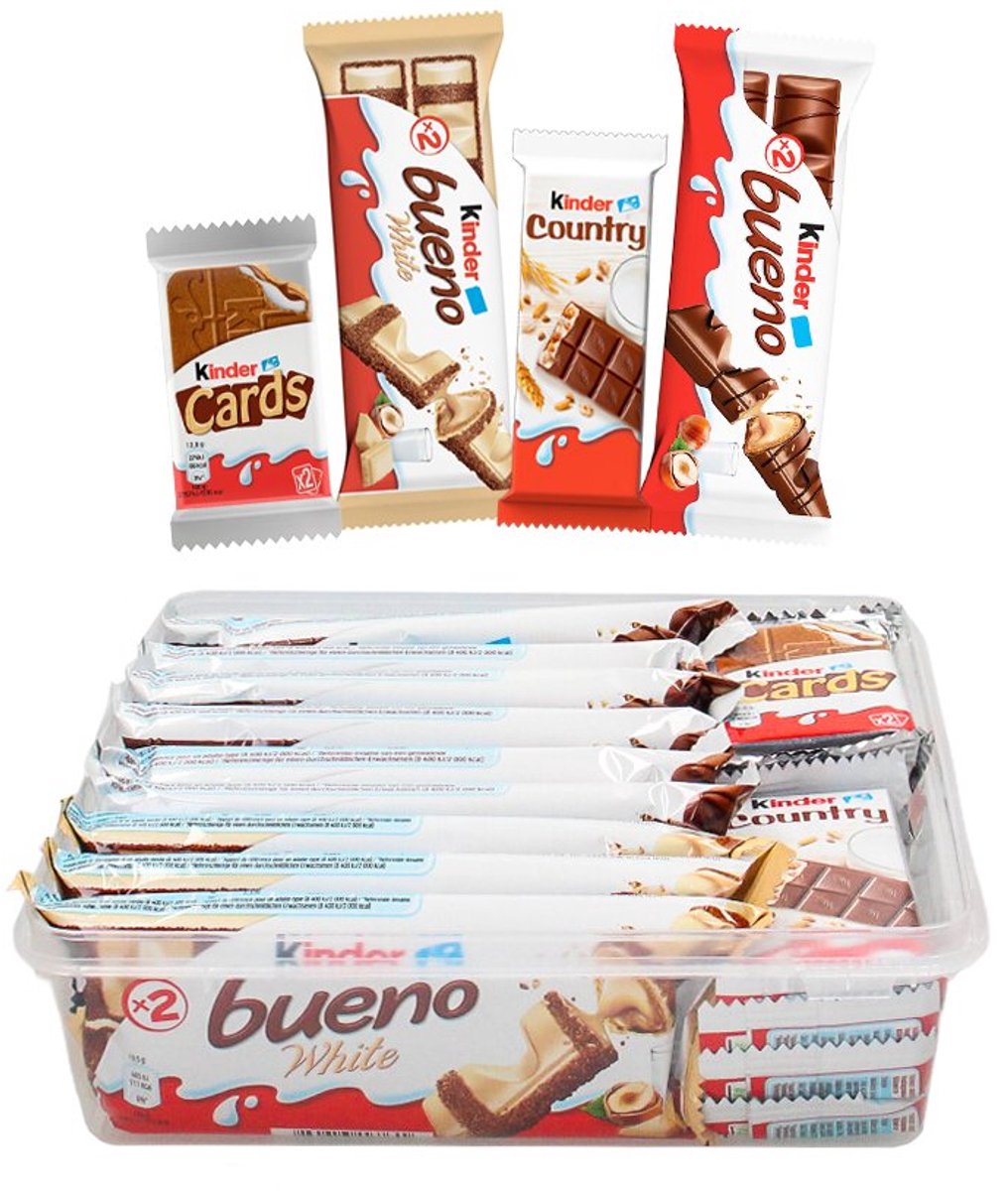 Kinder chocolade mix: Kinder Bueno melk & wit, Kinder cards & Kinder Country - 546g