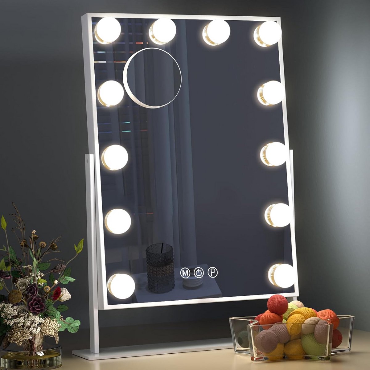 Verlichte Make-up Spiegel met 12 LED-lampen - 3 Kleuren Licht en 360 Graden Rotatie