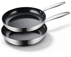 BE Living RVS Koekenpannenset - Ø 24 & 28 cm - Keramisch - Inductie Pannen - PFAS Vrij Anti Aanbak…