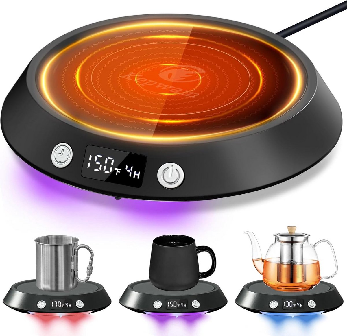 Grote Warmteplaat voor Koffiekopjes met Automatische Uitschakeling en 3 Temperatuurinstellingen