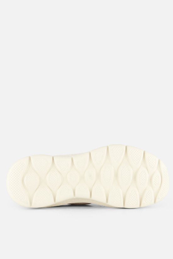 Onderkant van een taupe Skechers GOwalk Flex instapper met een GOwalk patroon op de zool.