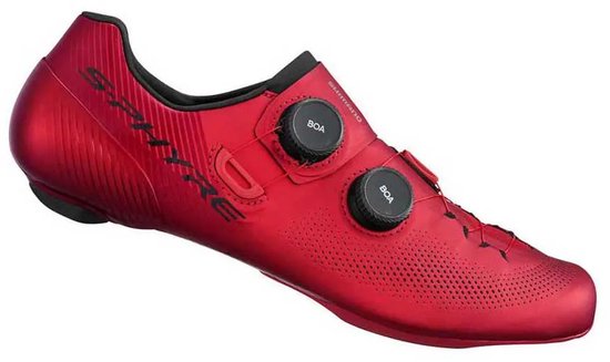 Rode fietsschoen met textuur, twee BOA-sluitingen en perforaties.