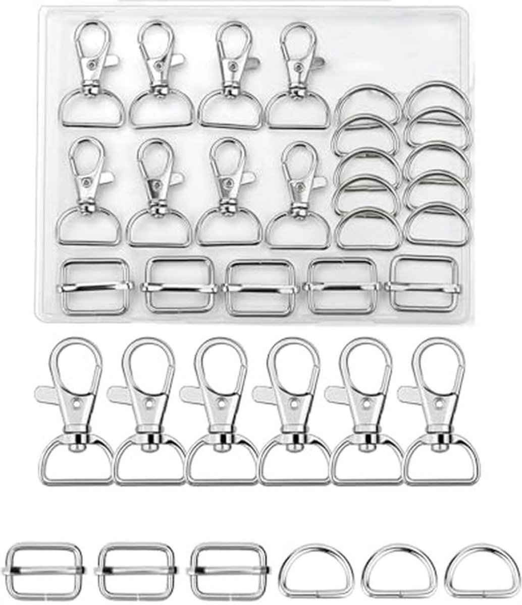 30 stuks tastaccessoires voor naaiprojecten - karabijnhaken, D-ringen, metalen gespen