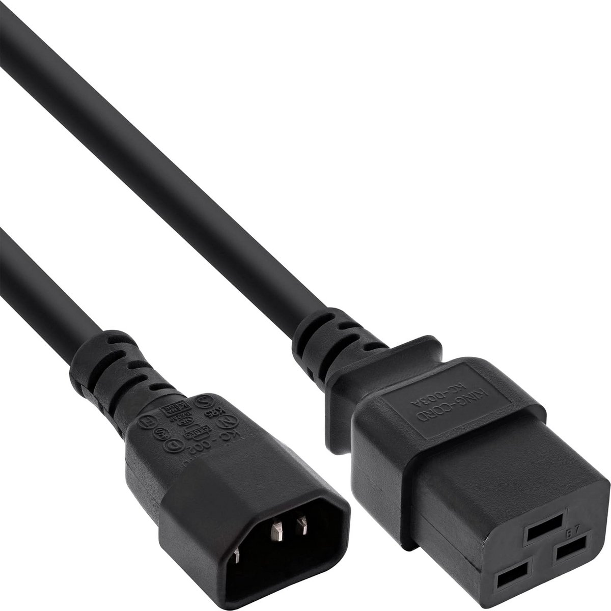 Netadapterkabel IEC-60320 C14 naar C19 - 3x1,5mm², 10A, 0,5m Zwart