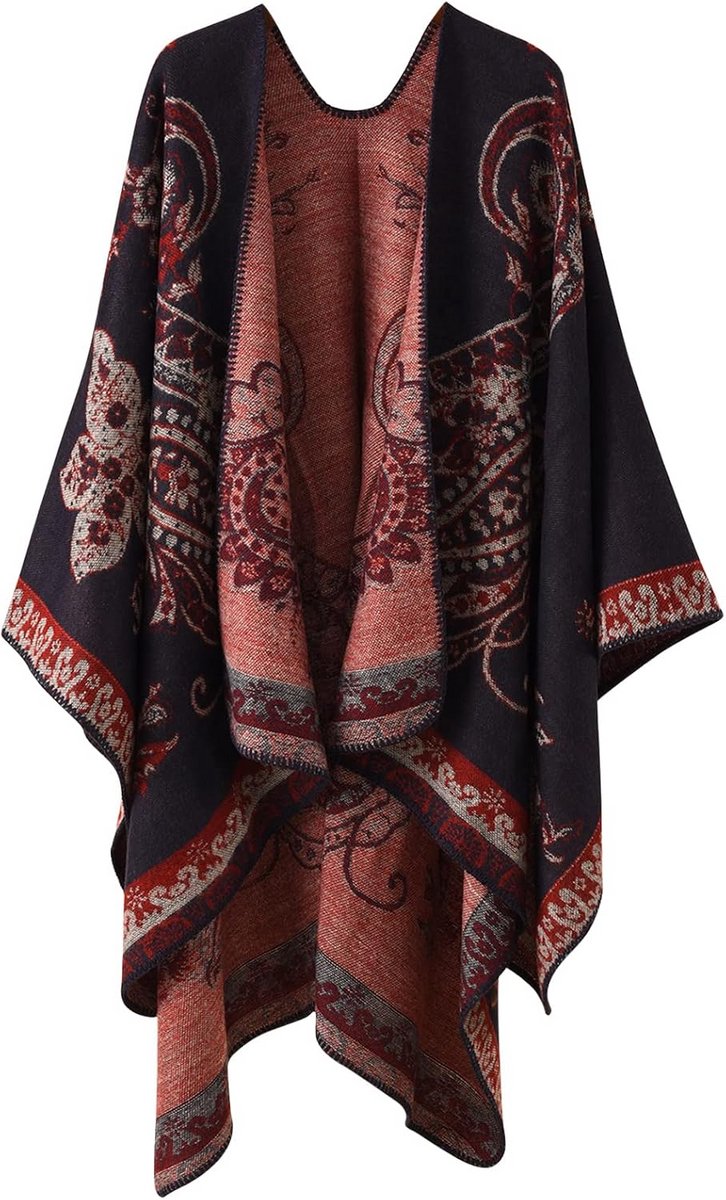 Oversized Dames Poncho Cape - Bedrukte Sjaal Wrap met Open Voorkant - Warme Winter Deken Sjaal Jas 130 x 160 cm