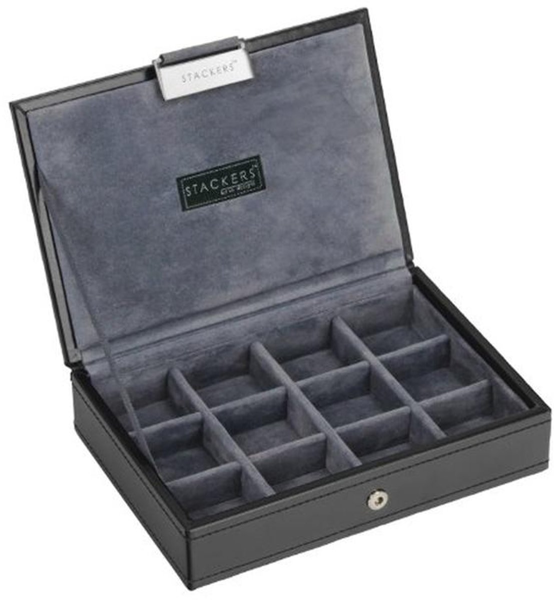 Heren Zwarte Mini Lidded Stacker met Grijze Velvet Voering