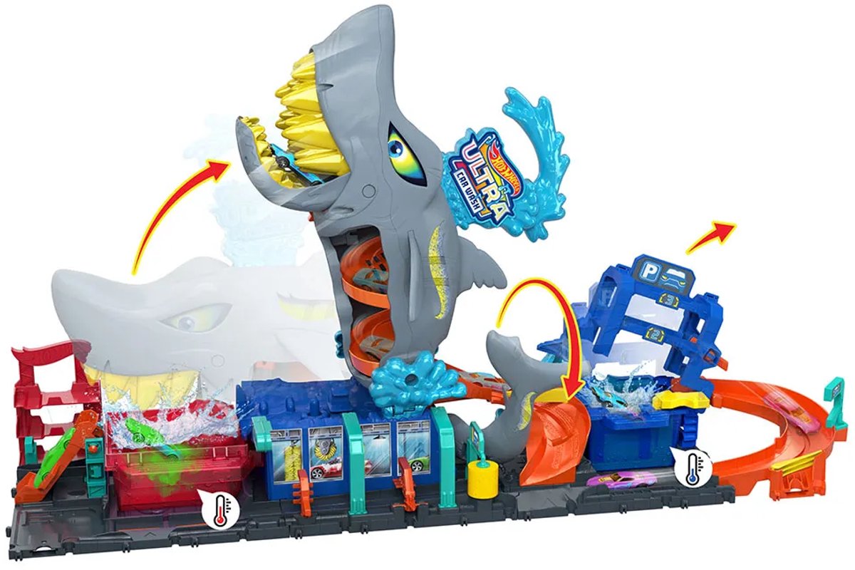 Hot Wheels City Haaienaanval in de autowasserette - Met speelgoedauto met kleurverrassing — afbeelding 4