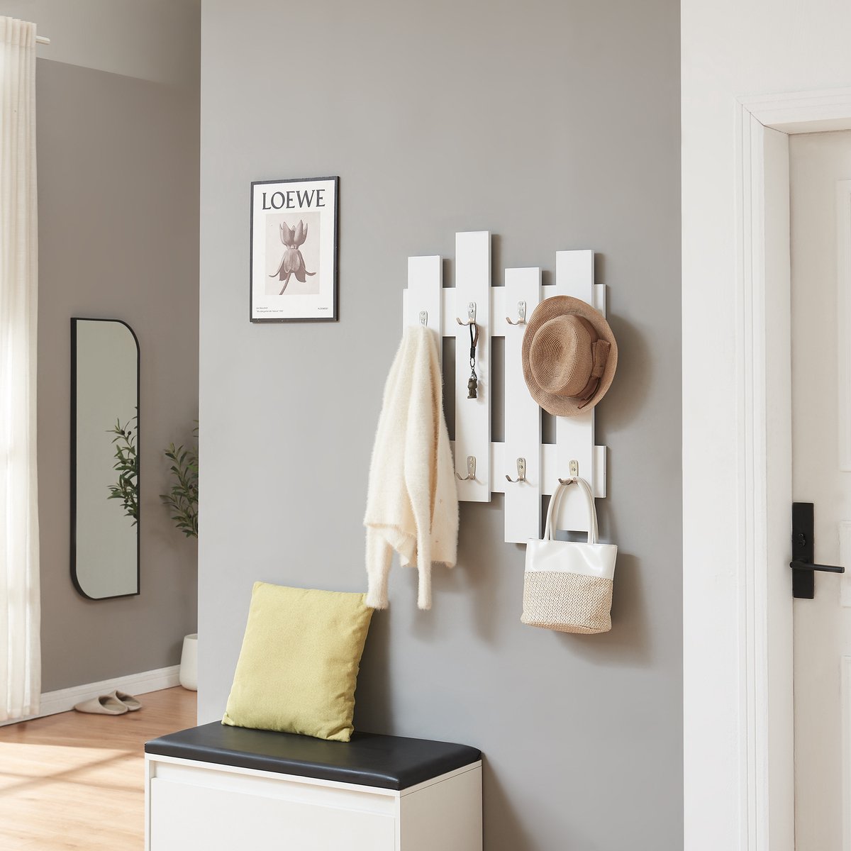 Wandkapstok Raseborg 80x60x3 cm wit [en.casa]