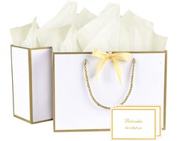 BBLIKE Cadeautasjes, 2 stuks papieren zakken met linten, 2 wenskaarten en 4 zakdoeken, cadeautasjes met handvat, feesttasjes, bodemtasjes met kruisbodem, geschikt voor verjaardag, bruiloft en feest