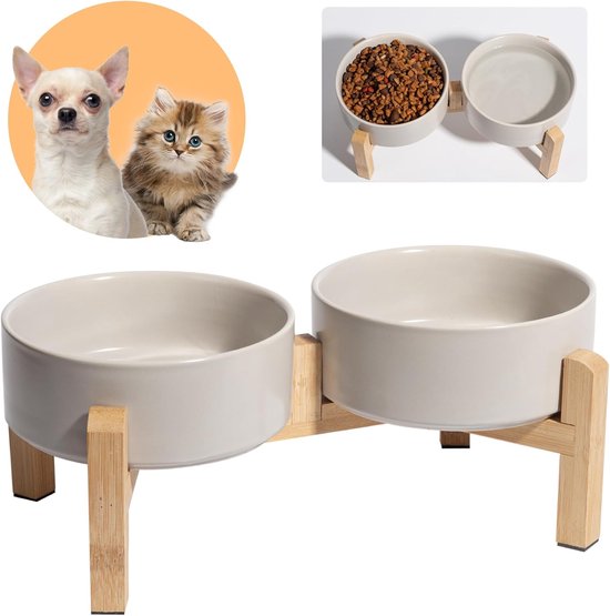 Verhoogde hondenbak van glas, verhoogde hondenbak met metalen standaard, anti-braken, waterbak voor kleine en middelgrote honden en grote katten, 800