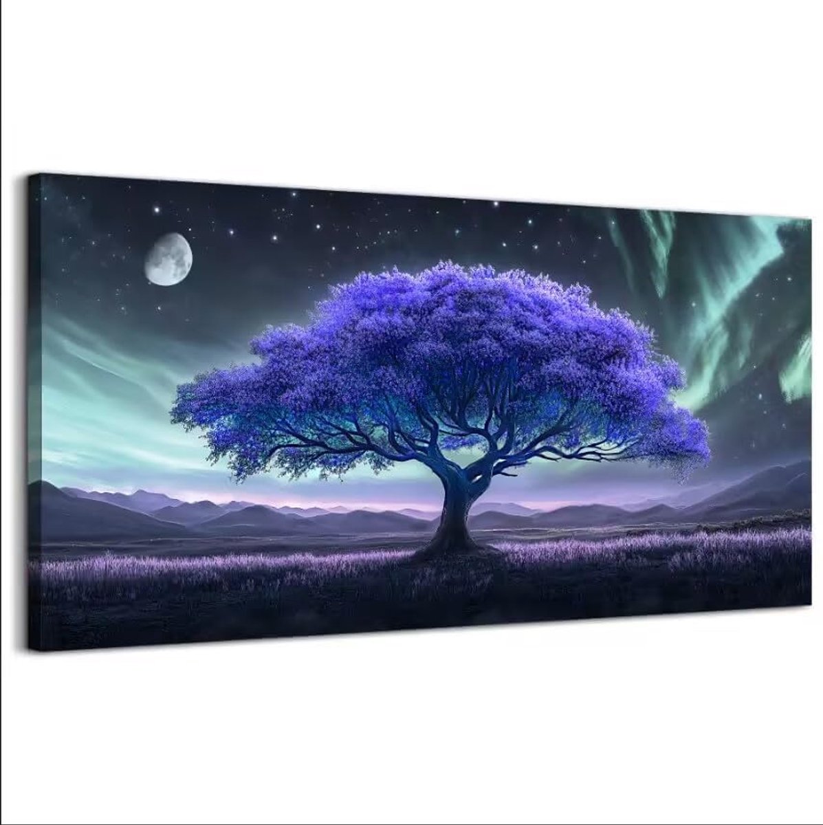 Luxe Canvas Schilderij Woonkamer 59x119 Cm – Artistieke Paarse Boom Des Levens | Moderne Wandkunst
