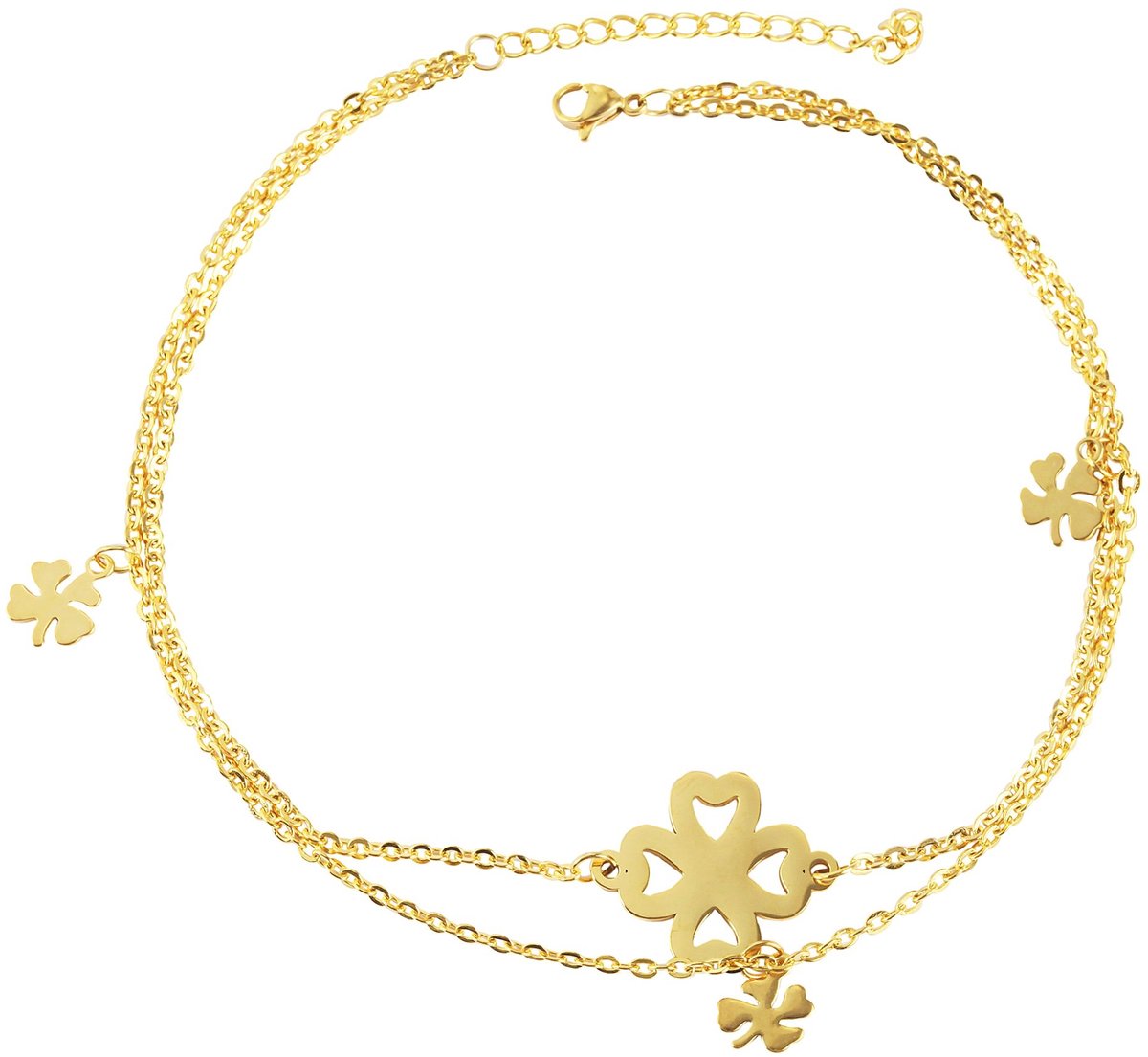 AKZENT Akzent dames voetsieraden Giulia Akzent enkelbandje van roestvrij staal, klavertjevier hanger, 26+5cm