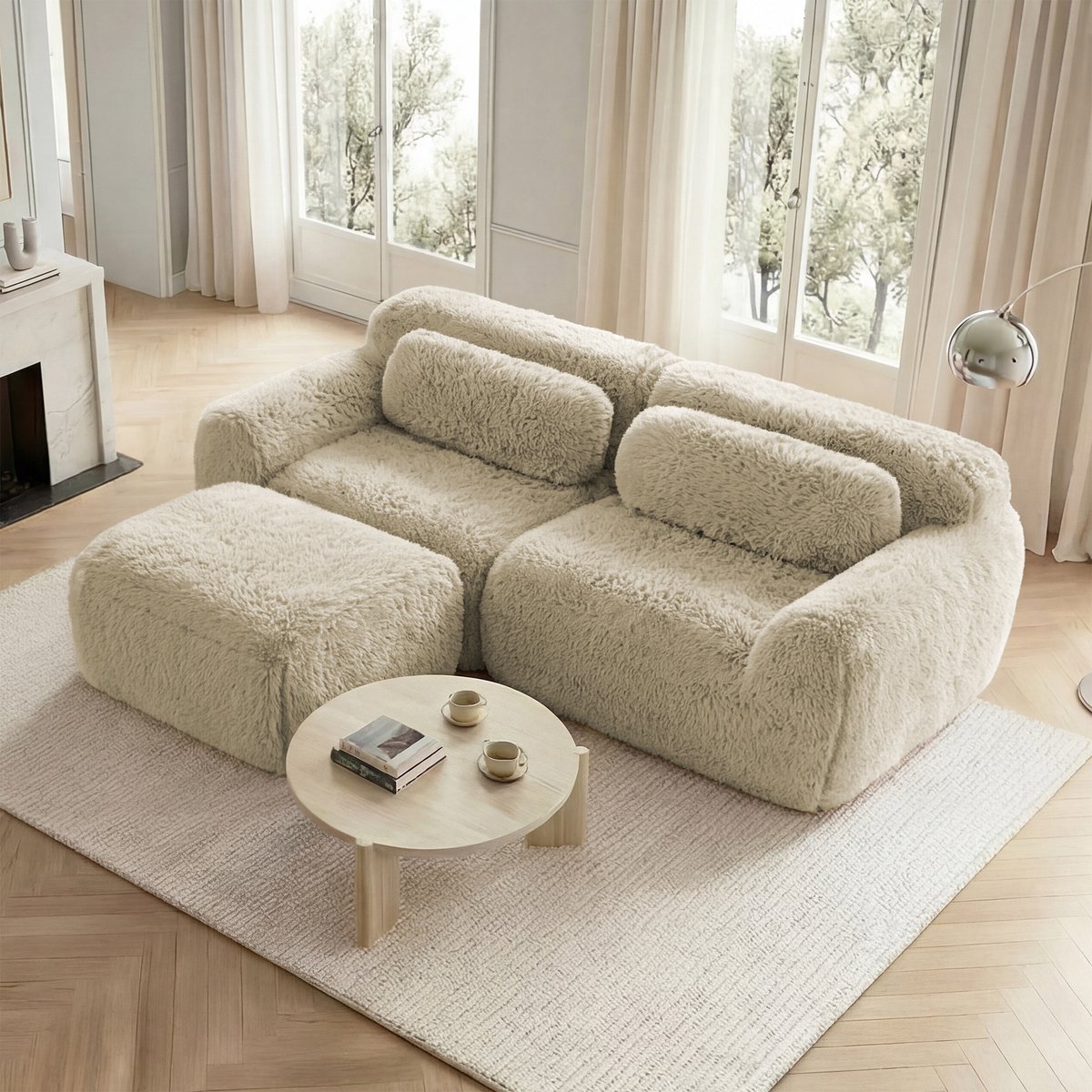 REDOM Modulaire Hoekbank L-vorm (2-Zits) – Zachte Pluche Bank met Verbindbare Ottoman en L