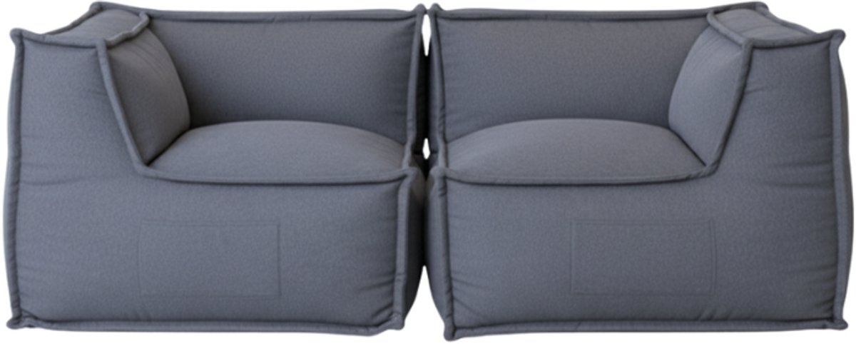 Bananair - 2-zits modulaire zitzak bank - 2 losse zitzakken - Met armleuningen - Zijvakken - Linnenlook - 90x180 cm - Donkergrijs