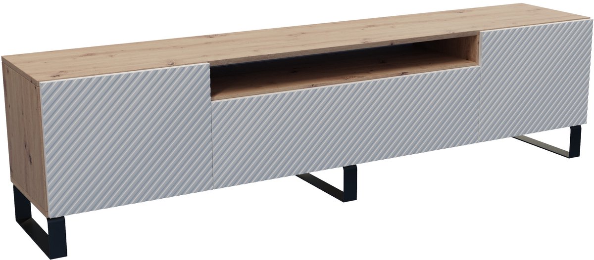 Margaret Hadas24 TV-kast Nicole III, woonwand, lowboard, tv-standaard, woonwand, woonkamer, tv-board, woonkamermeubels, televisie, highboard, TV-kast, tv-lowboard, 200 cm, 3 deuren, wit, bruin