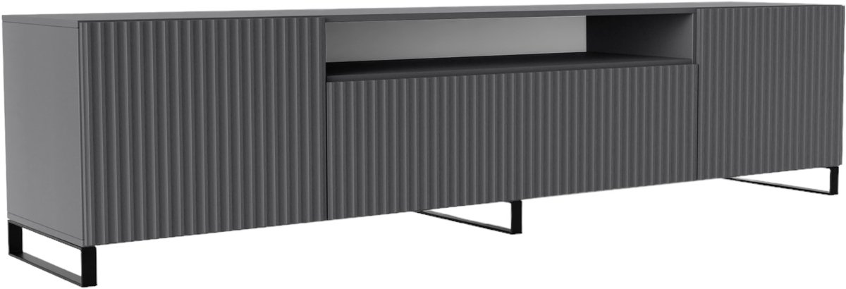 Margaret Hadas24 TV-kast Noe III, woonwand, lowboard, tv-standaard, woonwand, woonkamer, tv-board, woonkamermeubels, televisie, highboard, TV-kast, tv-lowboard, 200 cm, 3 deuren, grafiet, grijs