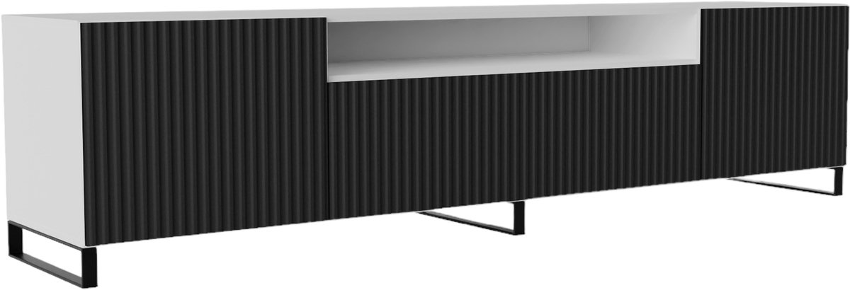 Margaret Hadas24 TV-kast Noe III, woonwand, lowboard, tv-standaard, woonwand, woonkamer, tv-board, woonkamermeubels, televisie, highboard, TV-kast, tv-lowboard, 200 cm, 3 deuren, wit, zwart