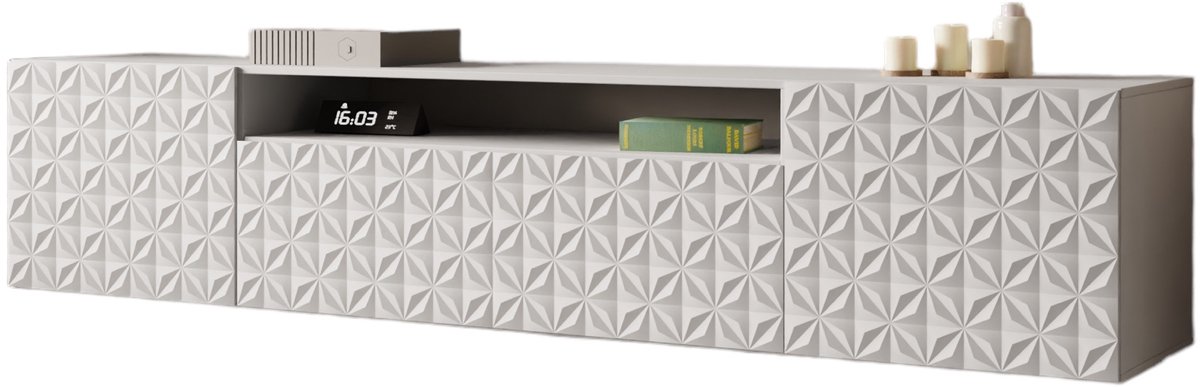 Margaret Hadas24 TV-kast Cali, woonwand, lowboard, tv-standaard, woonwand, woonkamer, tv-board, woonkamermeubels, televisie, highboard, TV-kast, tv-lowboard, 200 cm, 3 deuren, wit