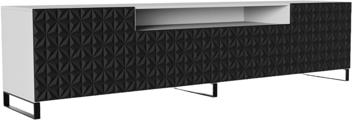 Margaret Hadas24 TV-kast Cali III, woonwand, lowboard, tv-standaard, woonwand, woonkamer, tv-board, woonkamermeubels, televisie, highboard, TV-kast, tv-lowboard, 200 cm, 3 deuren, wit, zwart