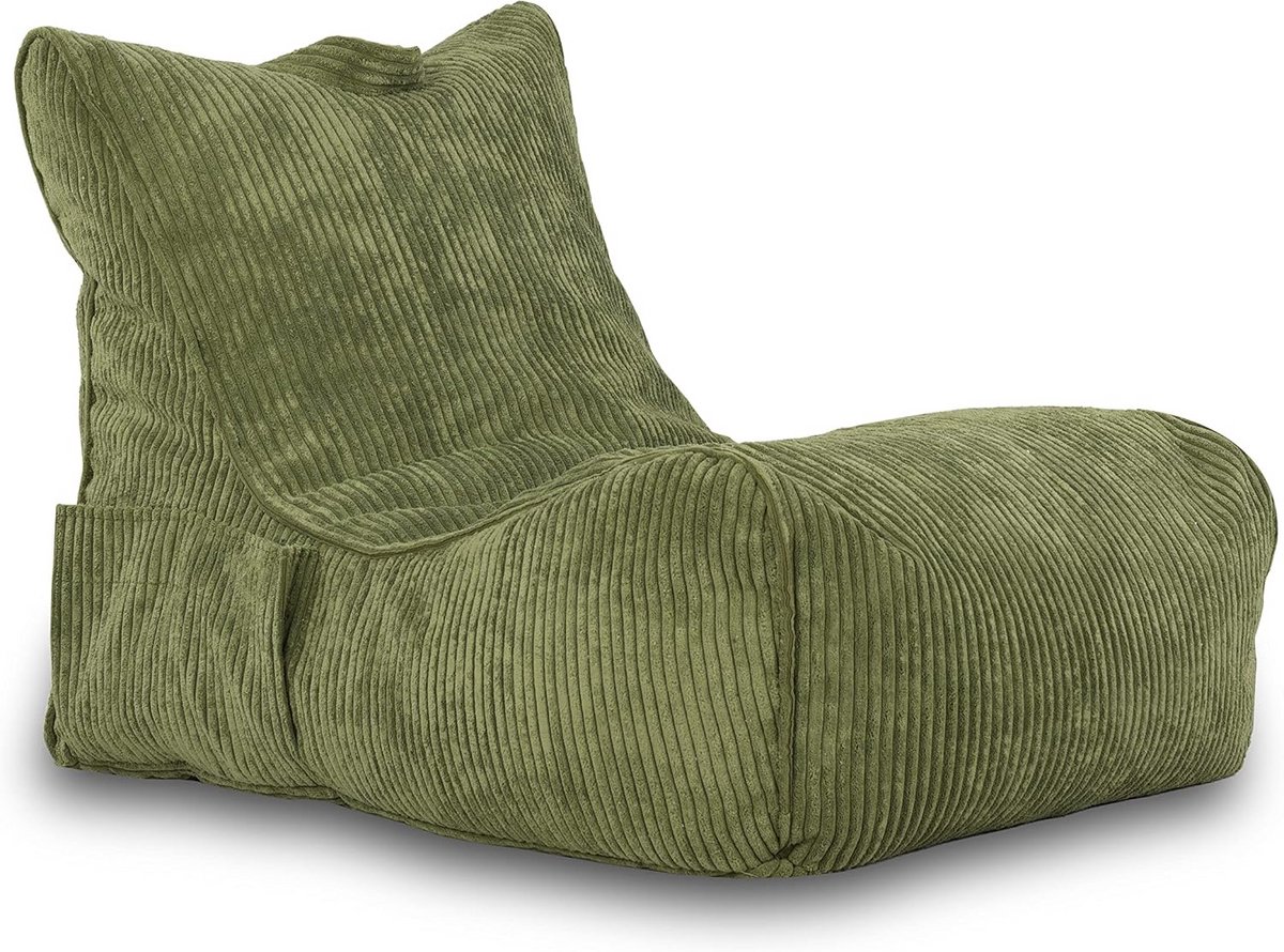 Ecopuf - Flavio poef - Fluwelen Chaise Longue - Warme poef met zak en handvat - Binnen fauteuil - Zitzak met handvat - Materiaal Corduroy - 80x60cm - Buidelzak met handvat - Groen Sz20