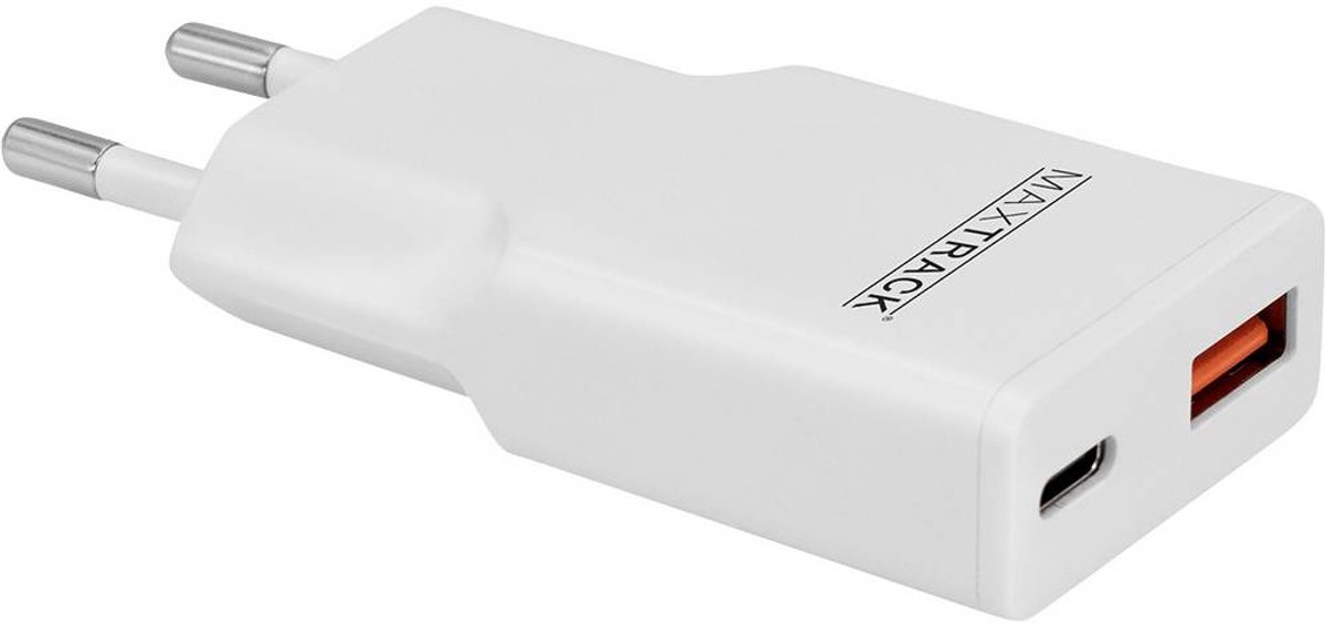 Maxtrack Laadadapter 30 W USB-C, USB-A USB PD 3.0, Fast Charge Wit