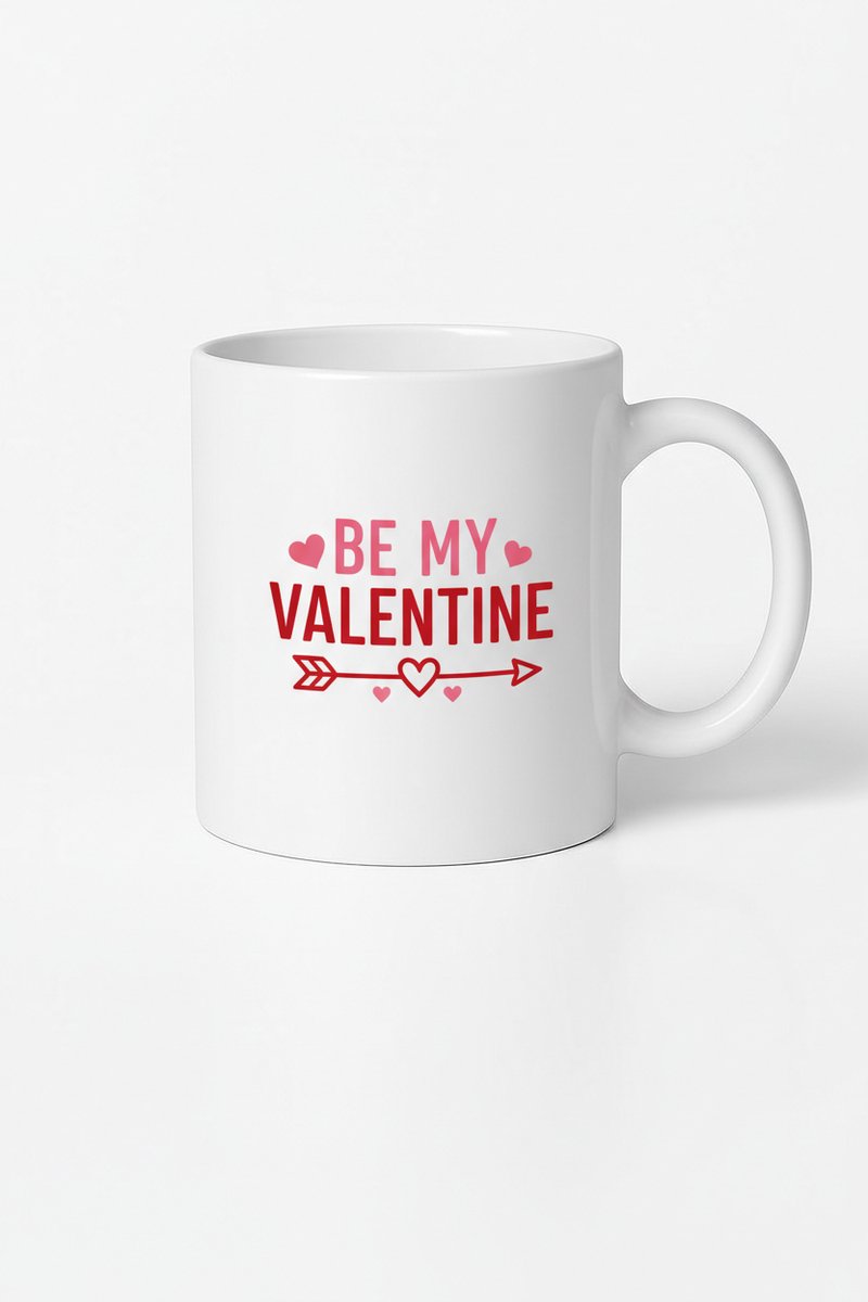 Valentijn Mok 'Be My Valentine' met Liefdevolle Hartjes & Pijl - Wit Keramiek Cadeau