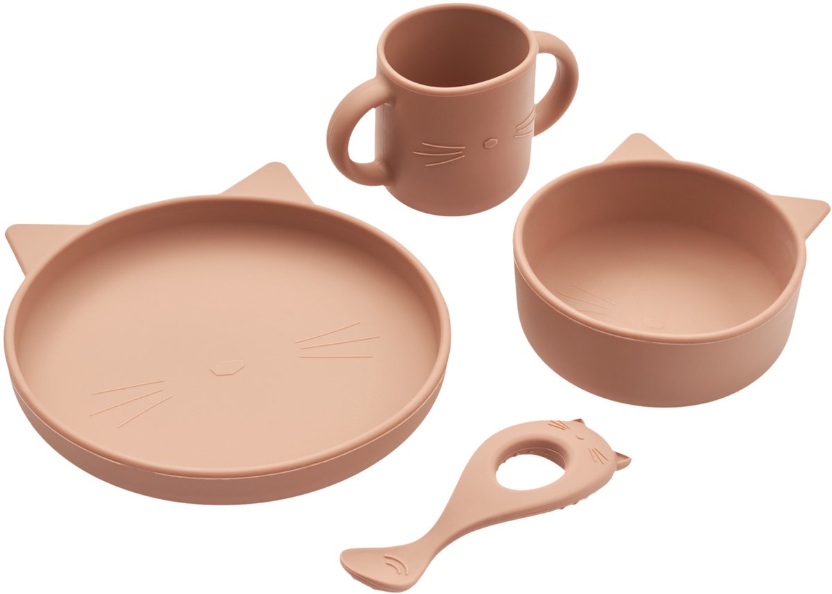 Liewood Vivi silicone servies Cat dark rose
