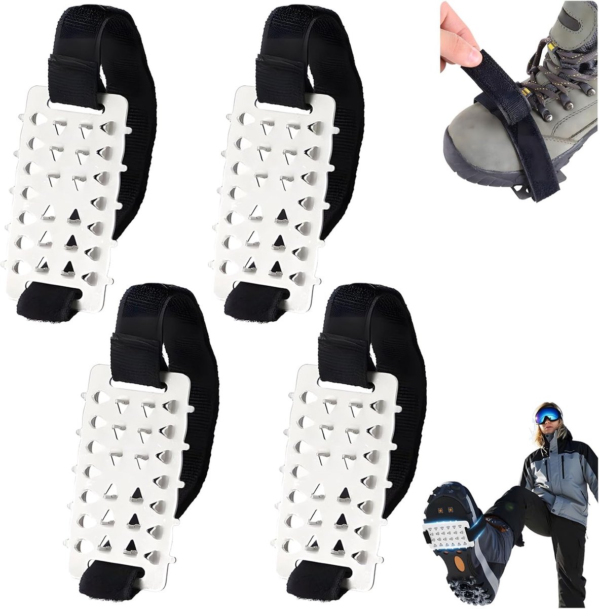 Antislipzooltjes - sneeuwzolen onder schoen - 4 stuks - Antislip IJzers voor Schoenen - Crampons voor Wandelen in Sneeuw en IJs - voor winterwandelen, klimmen en ijsvissen