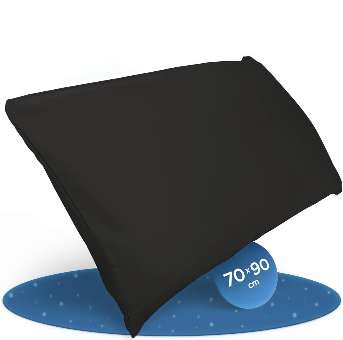 Famanu - Kussensloop 70x90 cm zwart, katoensatijn Oeko-Tex, ademend met YKK ritssluiting