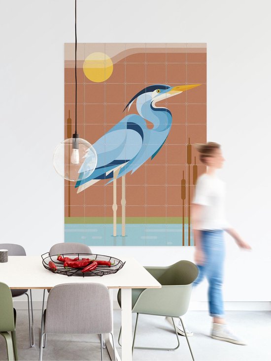 IXXI Héron bleu, Elke Uijtewaal - 80 x 100 cm - Système d'accrochage inclus - Grande décoration murale et affiche - Coloré, Illustrations, Design graphique