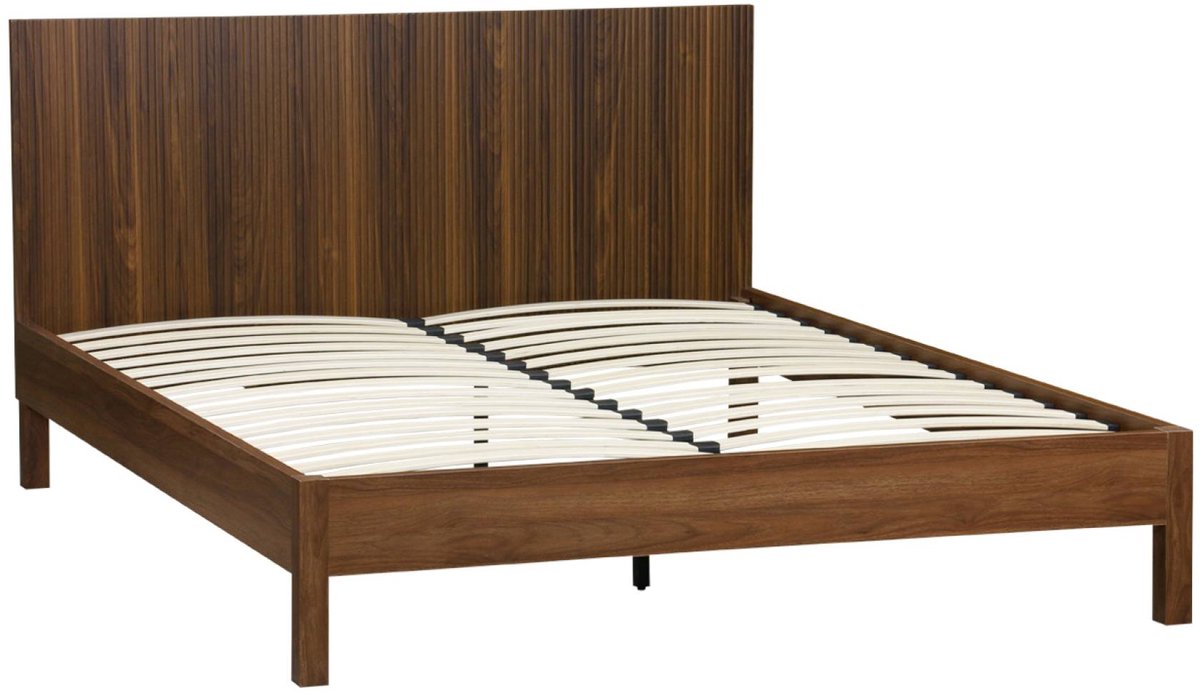 sweeek Bed met lattenbodem en hoofdbord 160x200cm houtdecor 2 personen - linear Walnoot