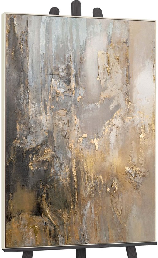 YS Peinture - Peinture sur toile peinte à la main 120x80 cm - Décoration murale abstraite - Or - Lignes - Décoration murale salon - Décoration chambre - Accessoires de chambre - Peinture moderne avec des lignes - Art abstrait - Avec cadre doré
