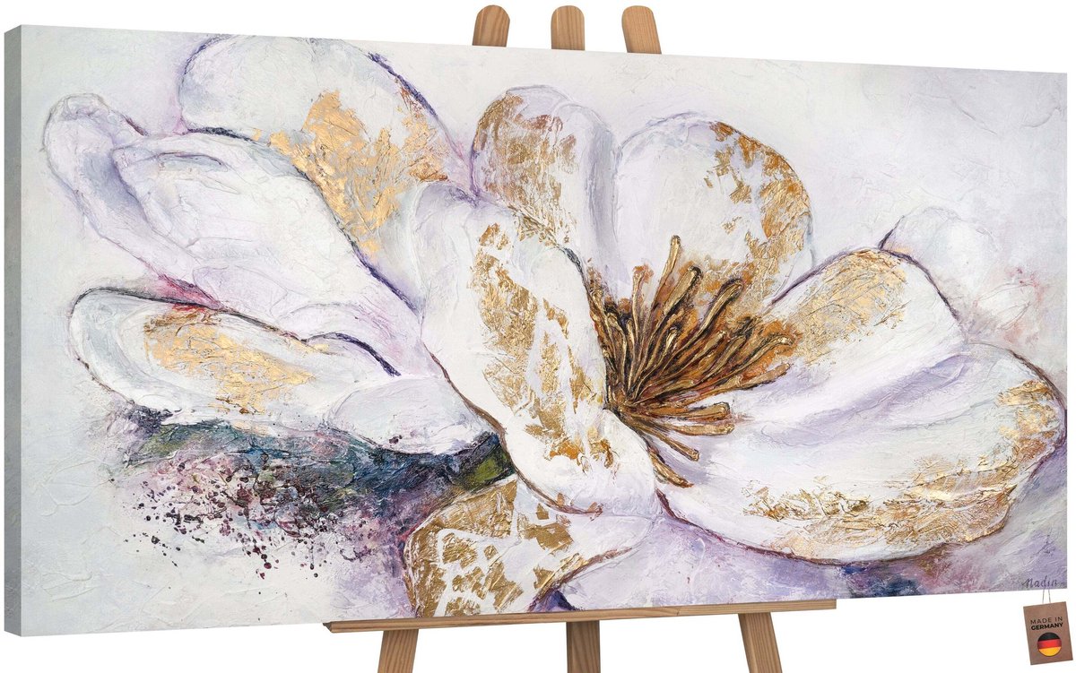 YS Canvas schilderij groot handgeschilderd gouden pioen bloem luxe – YS-Art Gallery – Luxe wanddecoratie voor woonkamer – Modern schilderij voor slaapkamer en hal Without Floater Frame