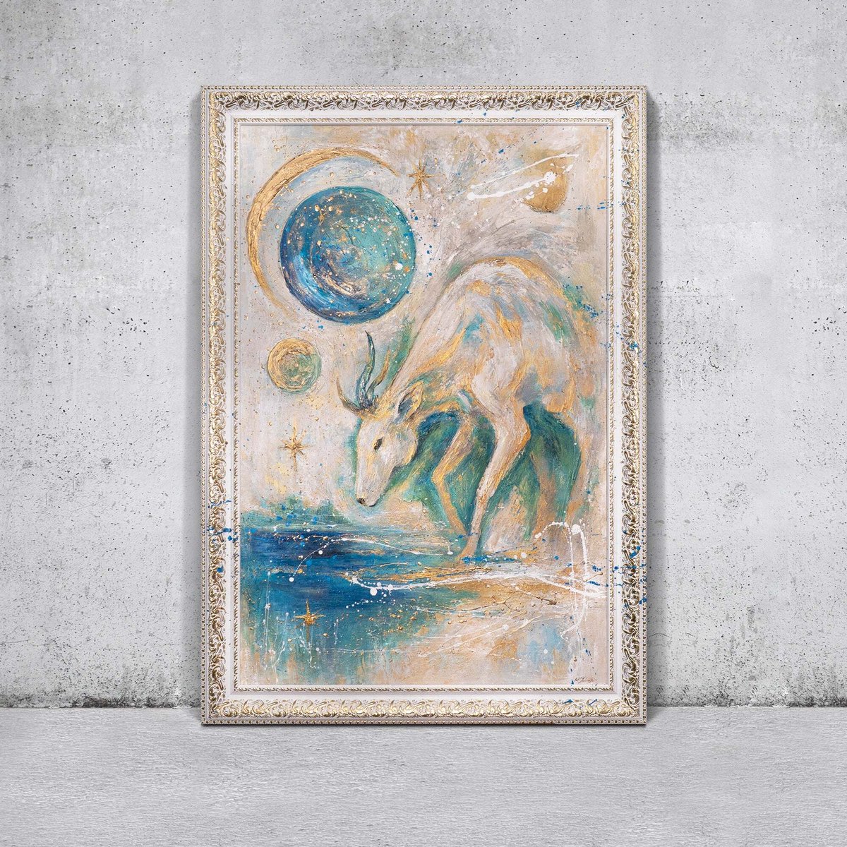 YS Canvas schilderij landschapsformaat handgeschilderd maanwachter nacht mysterieus – YS-Art Gallery – Mysterieuze wanddecoratie voor woonkamer – Modern schilderij voor slaapkamer White