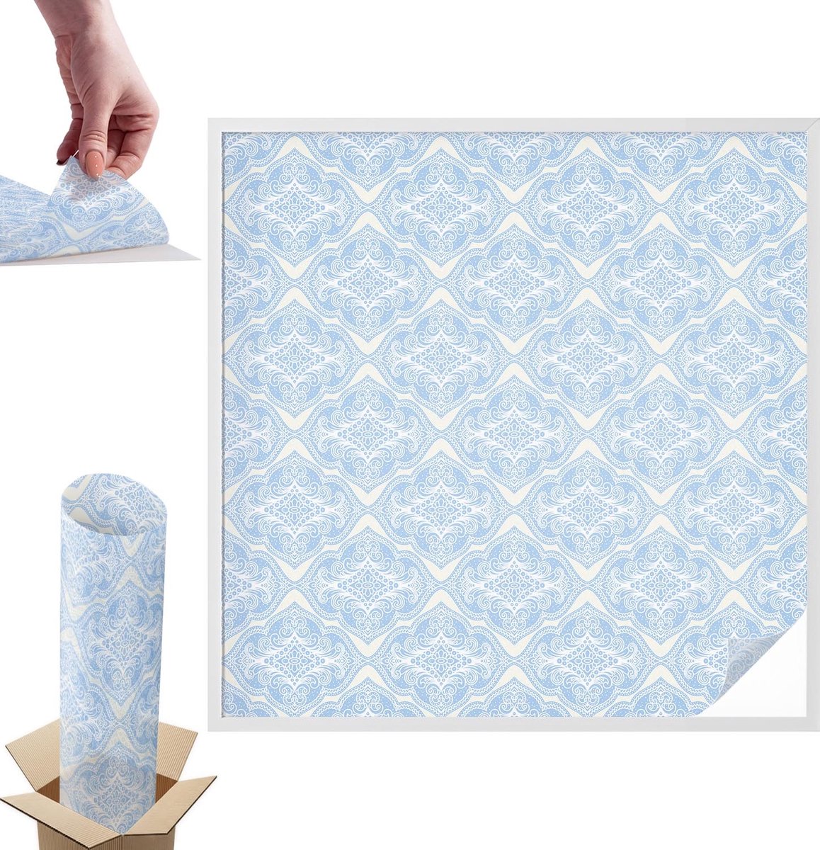 TULUP Raamfolie Anti inkijk - Bloemenornament Anti inkijk Raamfolie - 100x100 cm - Blauw Raamfolie Tegen inkijk - Zelfklevende Anti inkijk Folie Glas in Lood - Voor de slaapkamer, woonkamer en hal. - Zonwerende Raamfolie Glas in Lood Blauw - Bloemenornament
